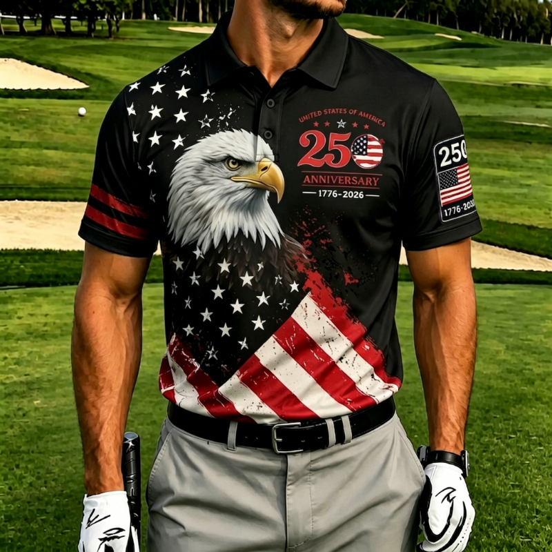 Men's 250th USA Anniversary Eagle Flag Quick Dry Golf Polo