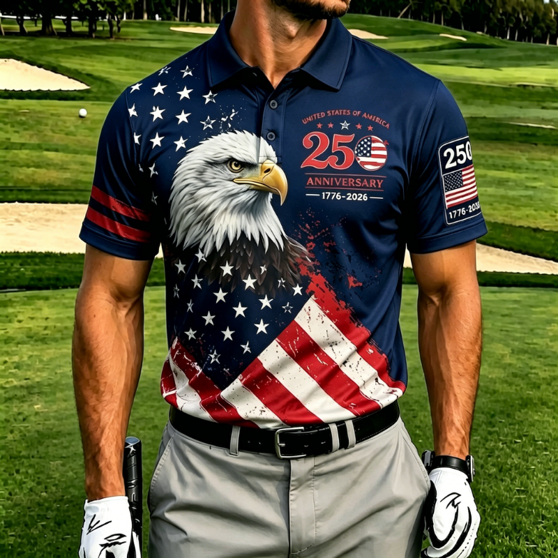 Men's 250th USA Anniversary Eagle Flag Quick Dry Golf Polo