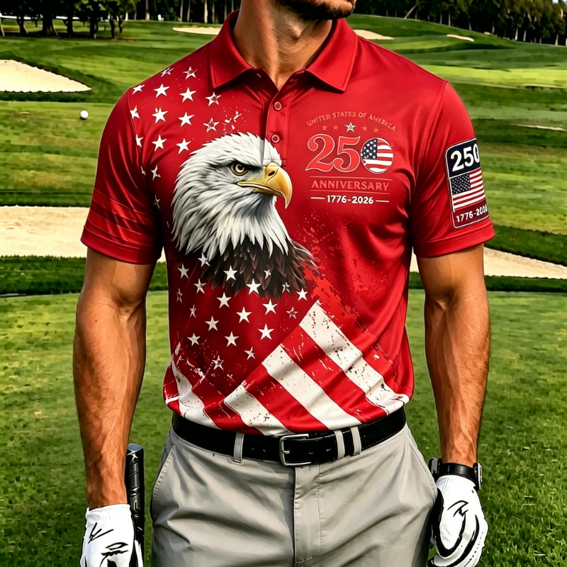 Men's 250th USA Anniversary Eagle Flag Quick Dry Golf Polo