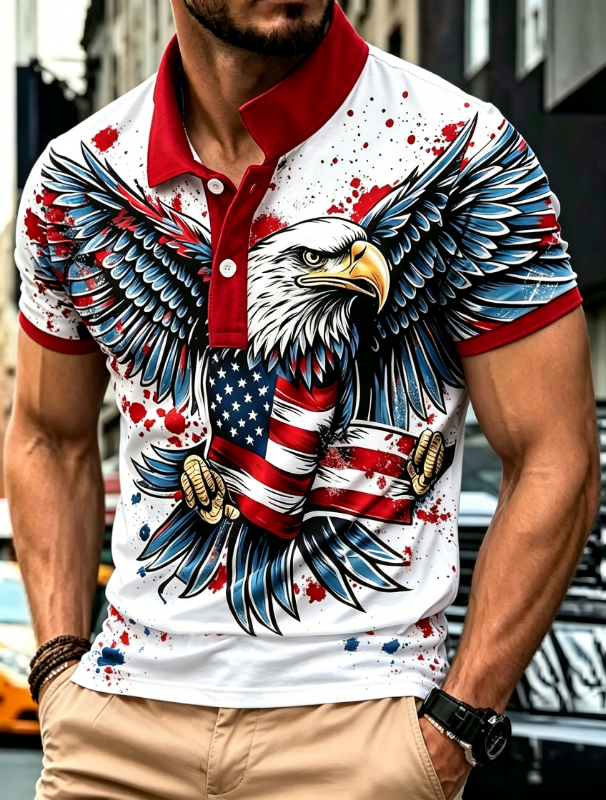 Men's Bald Eagle American Flag Quick Dry Performance Polo