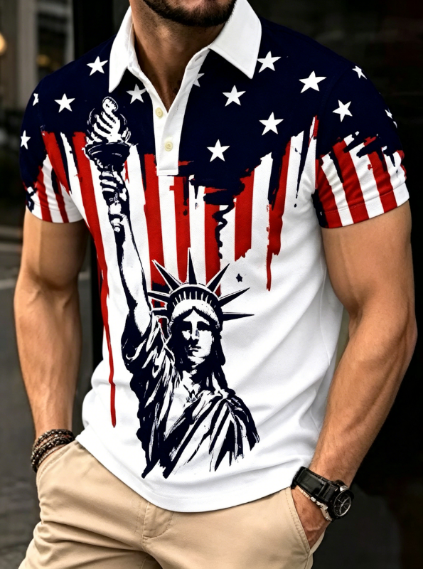Men's Abstract Gold Line Print Short Sleeve Polo Shirt