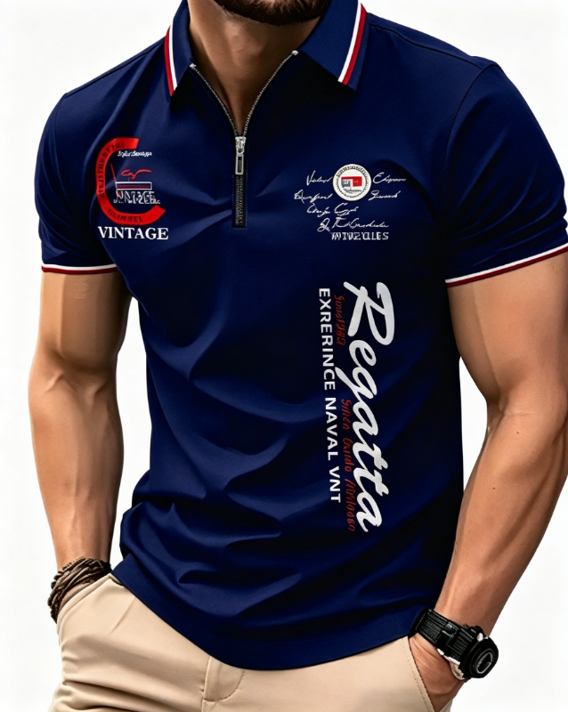 Men's Abstract Gold Line Print Short Sleeve Polo Shirt