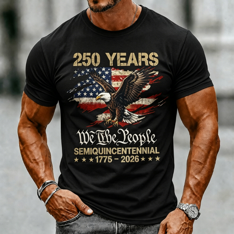 Men's 250 Years We The People Eagle Flag Patriotic Crew Neck T-Shirt