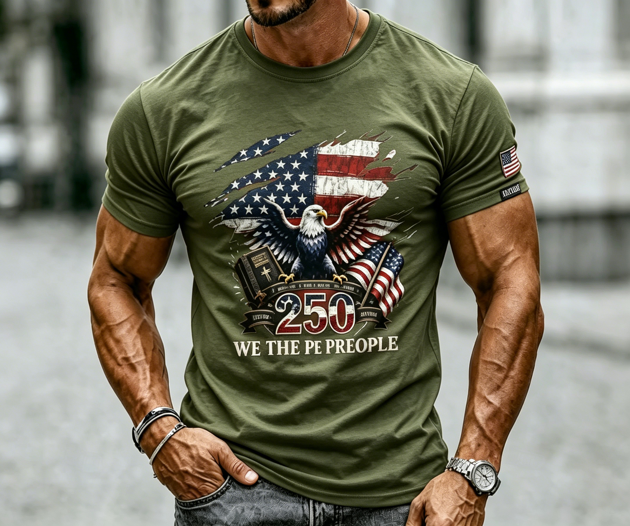 Men's 250 Years We The People Eagle Flag Patriotic Crew Neck T-Shirt