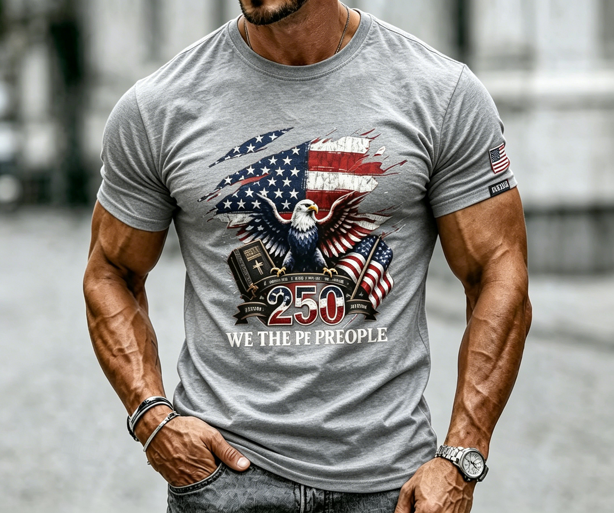 Men's 250 Years We The People Eagle Flag Patriotic Crew Neck T-Shirt