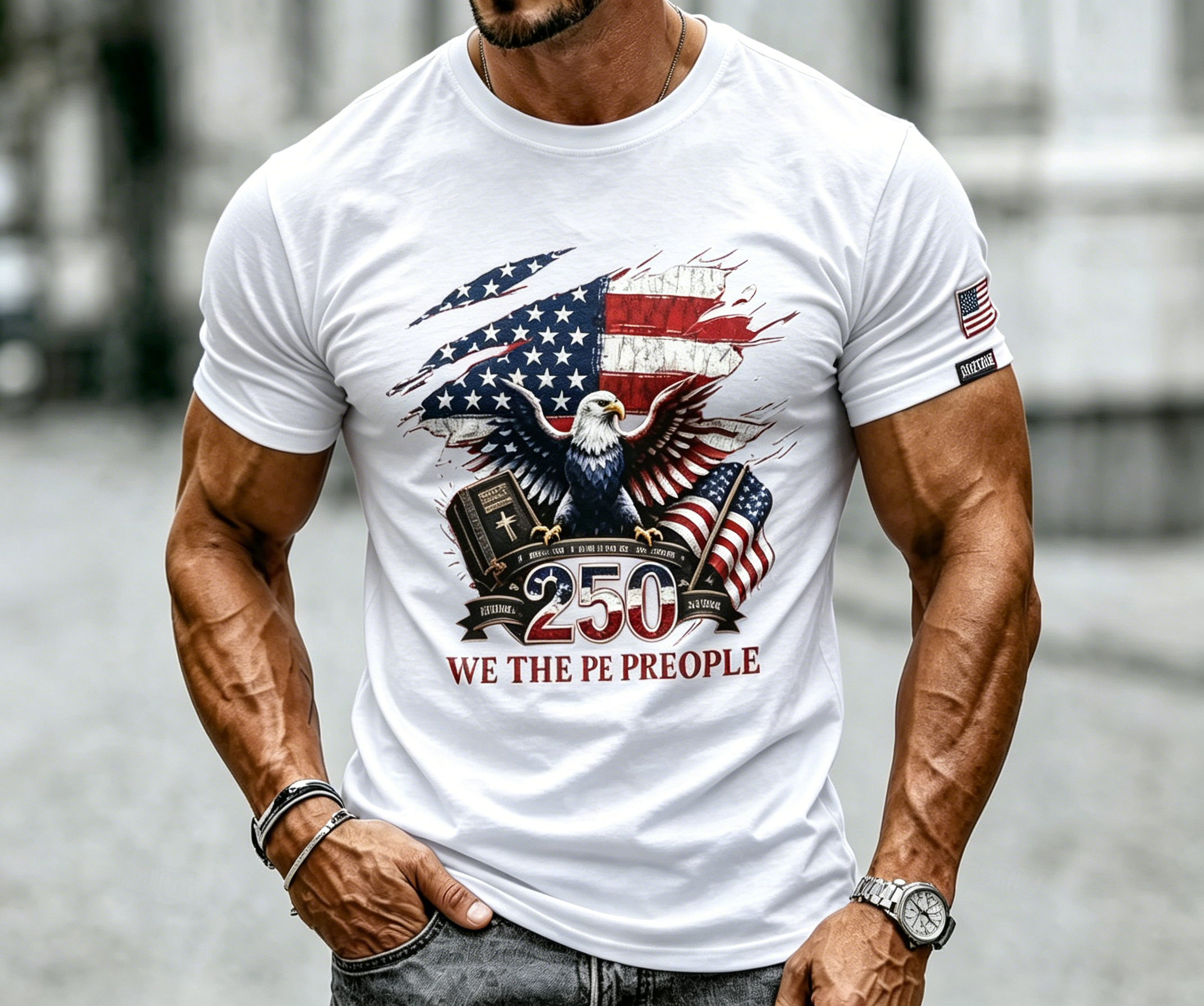 Men's 250 Years We The People Eagle Flag Patriotic Crew Neck T-Shirt