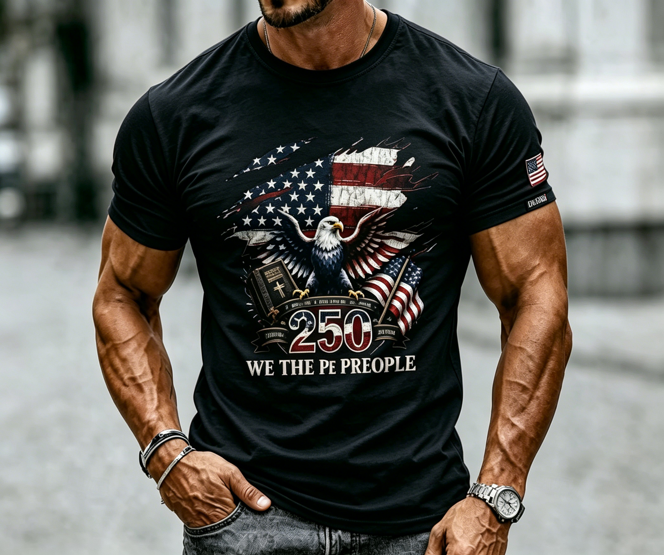 Men's 250 Years We The People Eagle Flag Patriotic Crew Neck T-Shirt