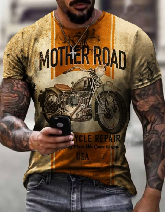 Men's Hotrod Classic Car Raglan Short Sleeve Henley T-Shirt