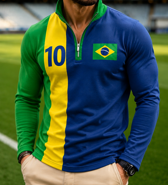 Men's World Cup National Flag No.10 Half Zip Long Sleeve Henley Shirt