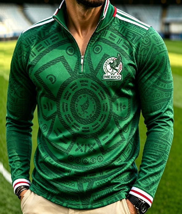 Men's World Cup National Flag No.10 Half Zip Long Sleeve Henley Shirt