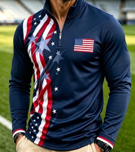 Men's World Cup National Flag No.10 Half Zip Long Sleeve Henley Shirt