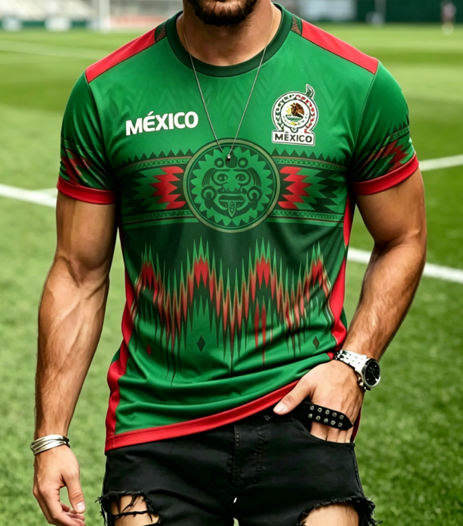 Men's Mexico National Team Aztec Tribal Short & Long Sleeve Patriotic Polo Shirt