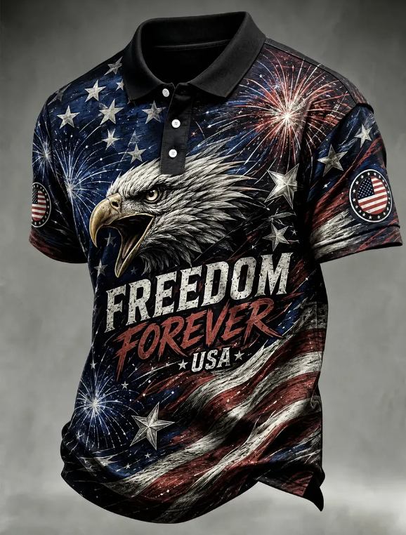 Men's Multi-Combination American Flag Eagle Patriotic Short Sleeve Tops