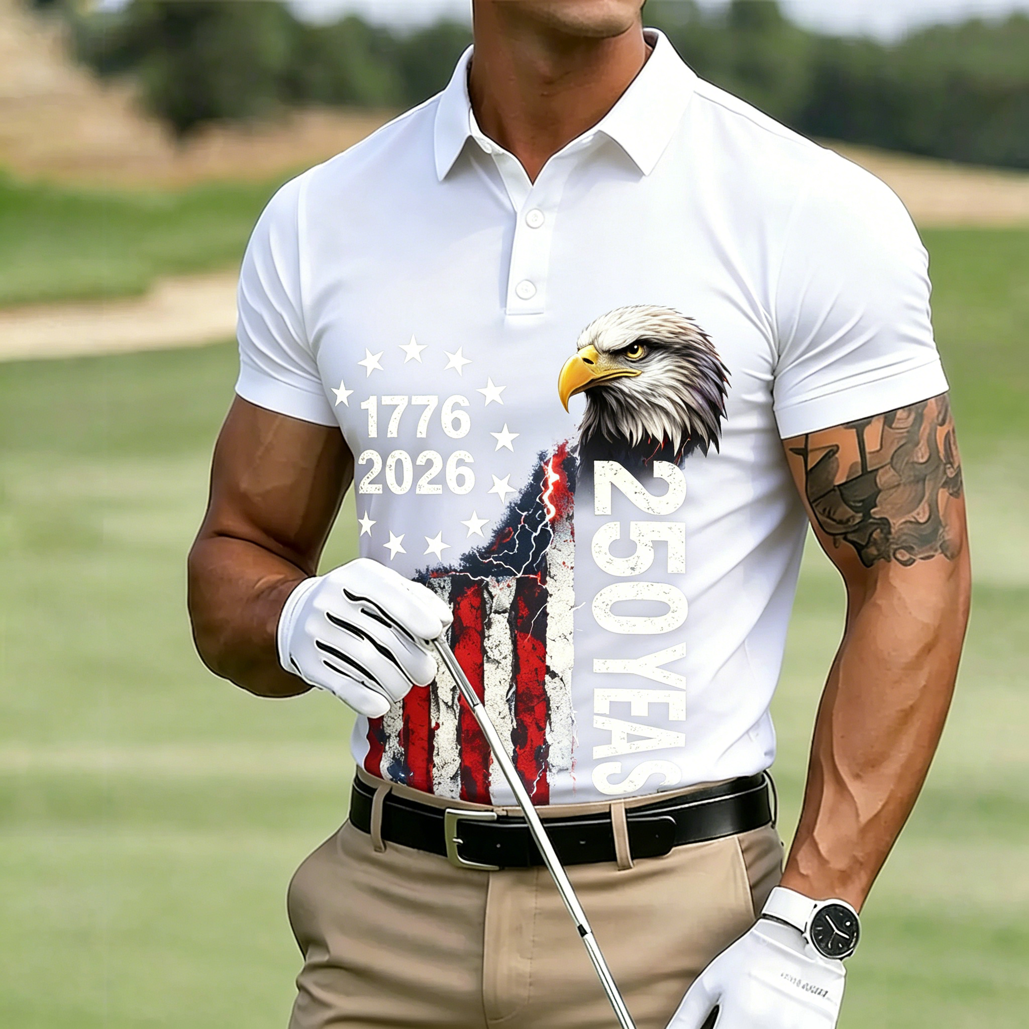 Men's 1776 USA Flag Golf Polo
