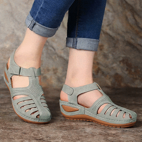 Comelyy - Soft PU Leather Closed Toe Vintage Anti-Slip Sandals