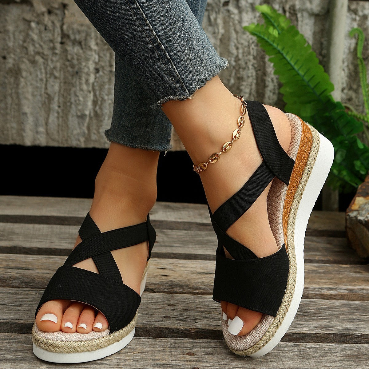 Libiyi Summer Flat Wedge Heel Fish Mouth Casual Women-s Sandals