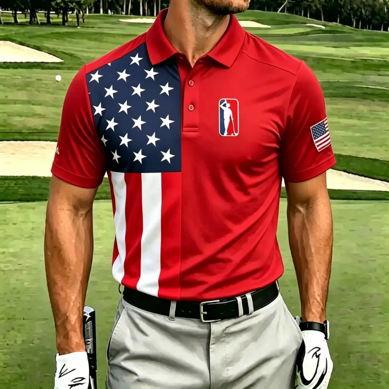 Men's Flag Splice Sport Performance Golf Polo Shirt
