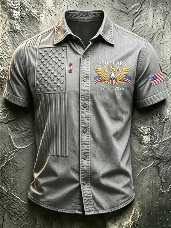 Men's Patriotic Fringe Flag Denim Button-Up Shirt | 250th Anniversary Edition
