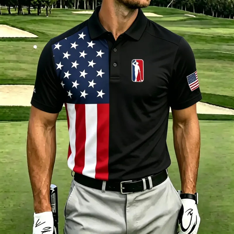 Men's Flag Splice Sport Performance Golf Polo Shirt