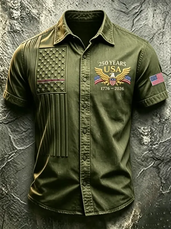 Men's Patriotic Fringe Flag Denim Button-Up Shirt | 250th Anniversary Edition