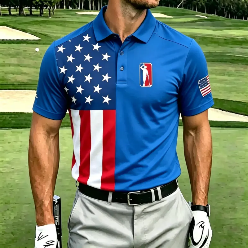 Men's Flag Splice Sport Performance Golf Polo Shirt