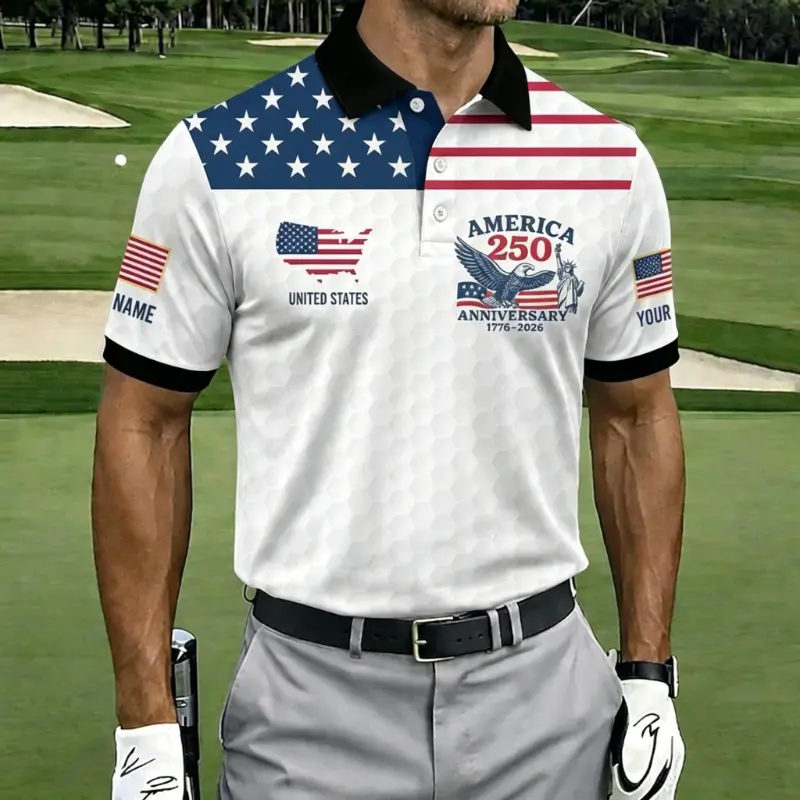 Men's Customizable America 250th Anniversary Golf Ball Texture USA Flag Short Sleeve Polo Shirt