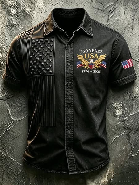 Men's Patriotic Fringe Flag Denim Button-Up Shirt | 250th Anniversary Edition