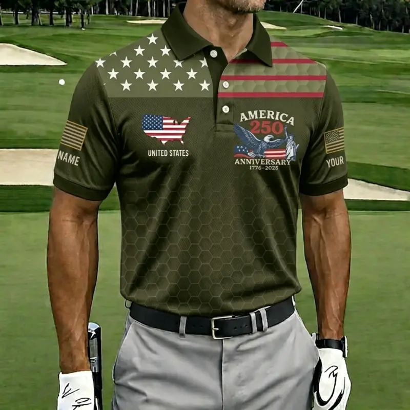 Men's Customizable America 250th Anniversary Golf Ball Texture USA Flag Short Sleeve Polo Shirt