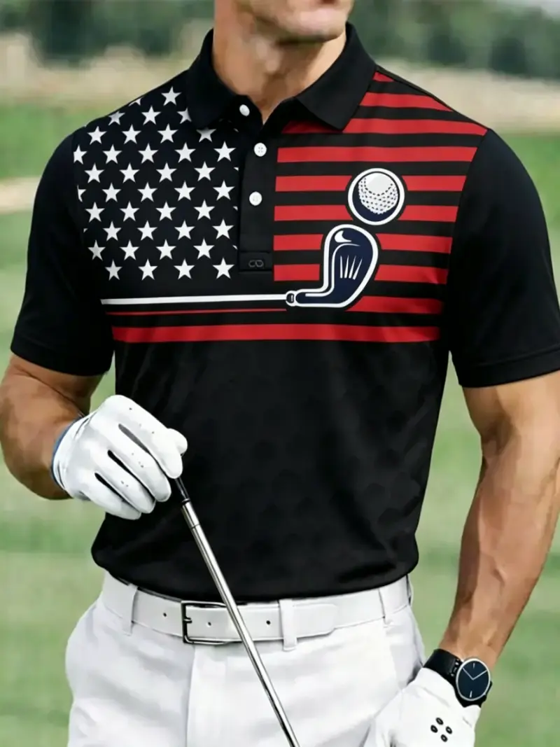 Men's American Flag Golf Club Print Golf Polo Shirt