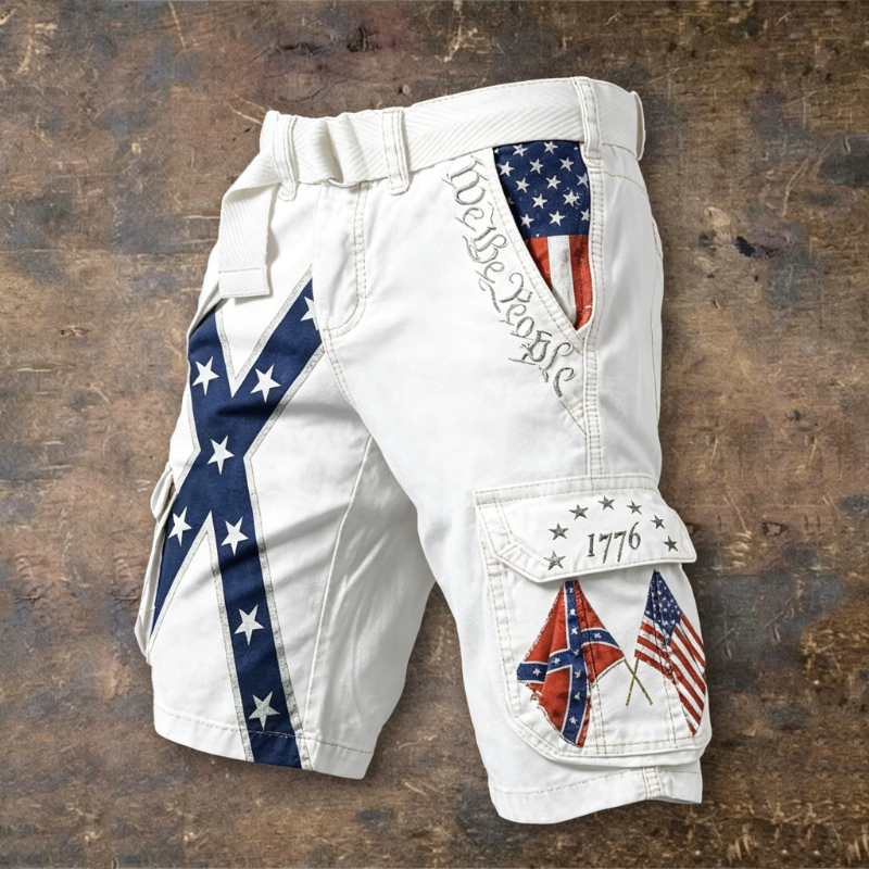 Men's Patriotic Flag & Embroidered Cargo Shorts