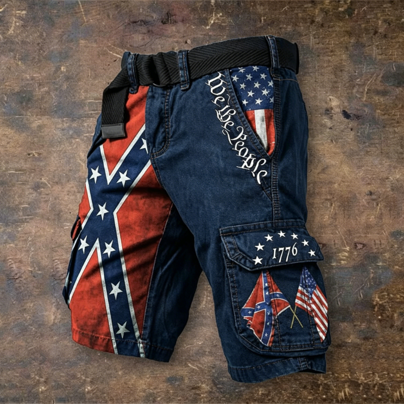 Men's Patriotic Flag & Embroidered Cargo Shorts