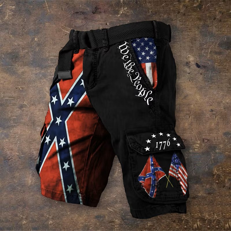 Men's Patriotic Flag & Embroidered Cargo Shorts