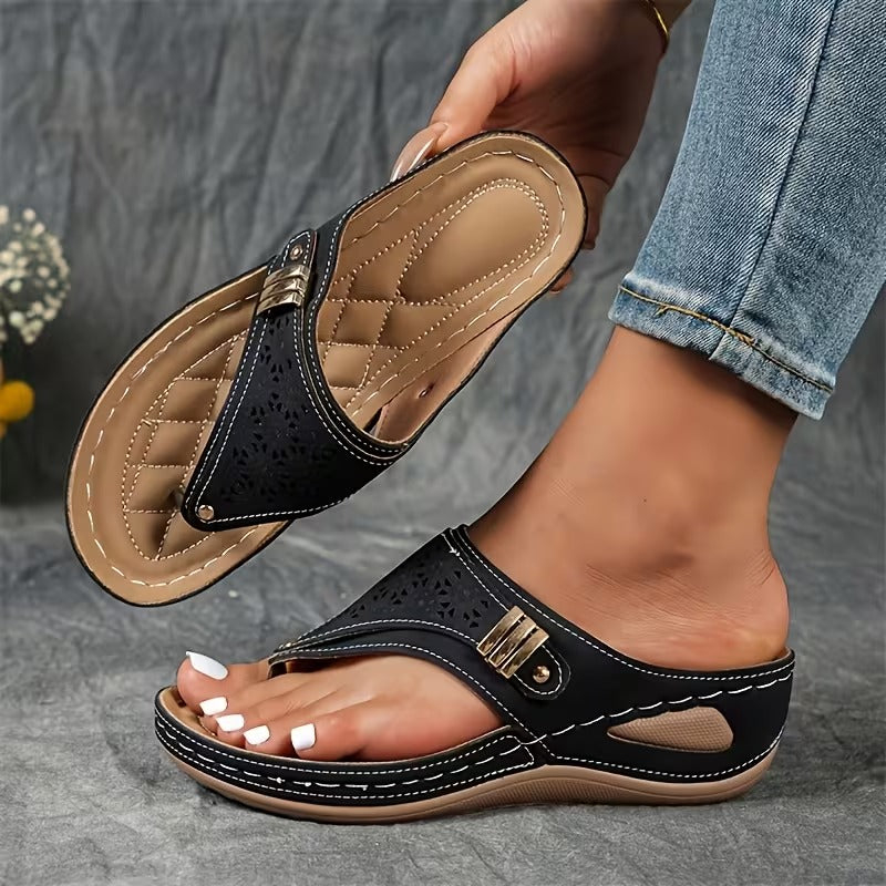 Women's Adjustable Strap Cutout Wedge Flip Flop Orthopedic Platform Sandals