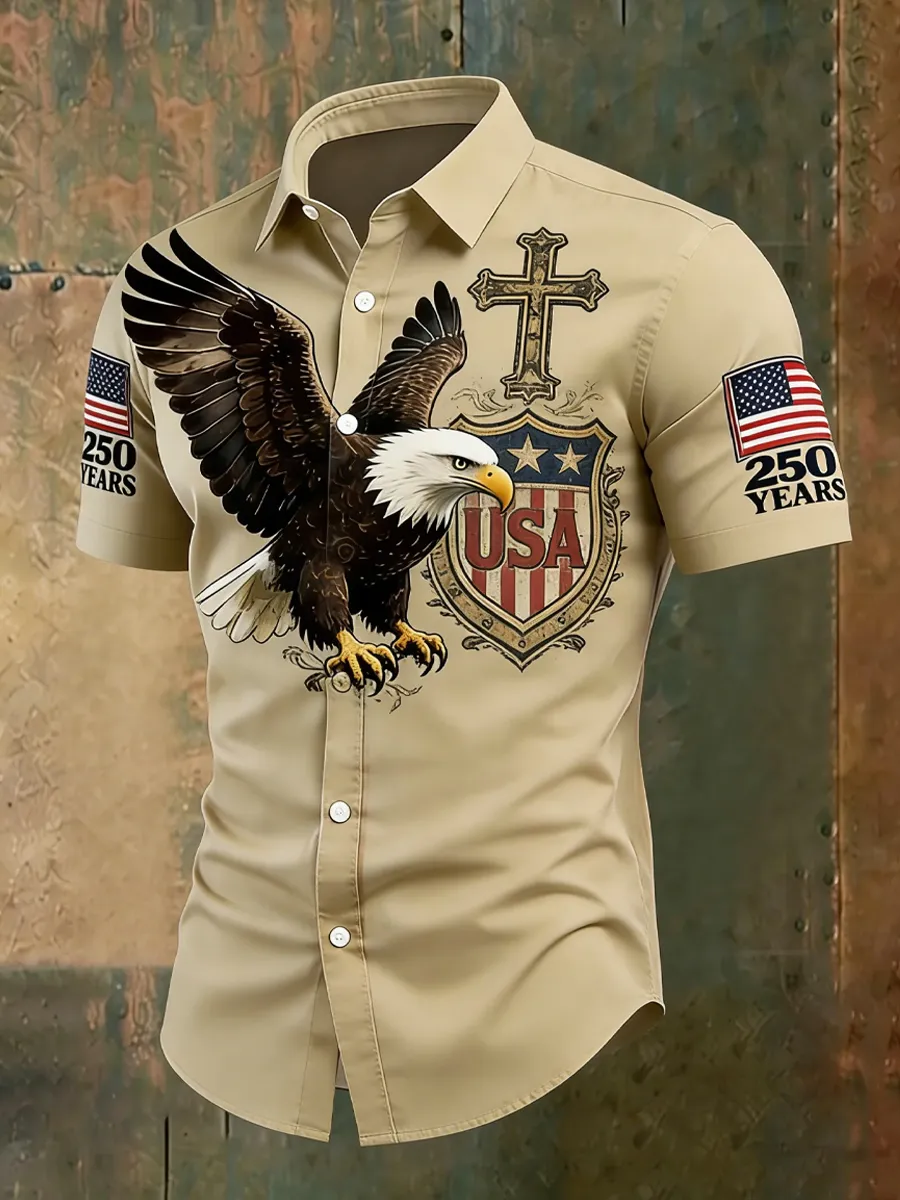 Men's 250th Anniversary National Flag Print Casual Short Sleeve T-Shirt for Summer