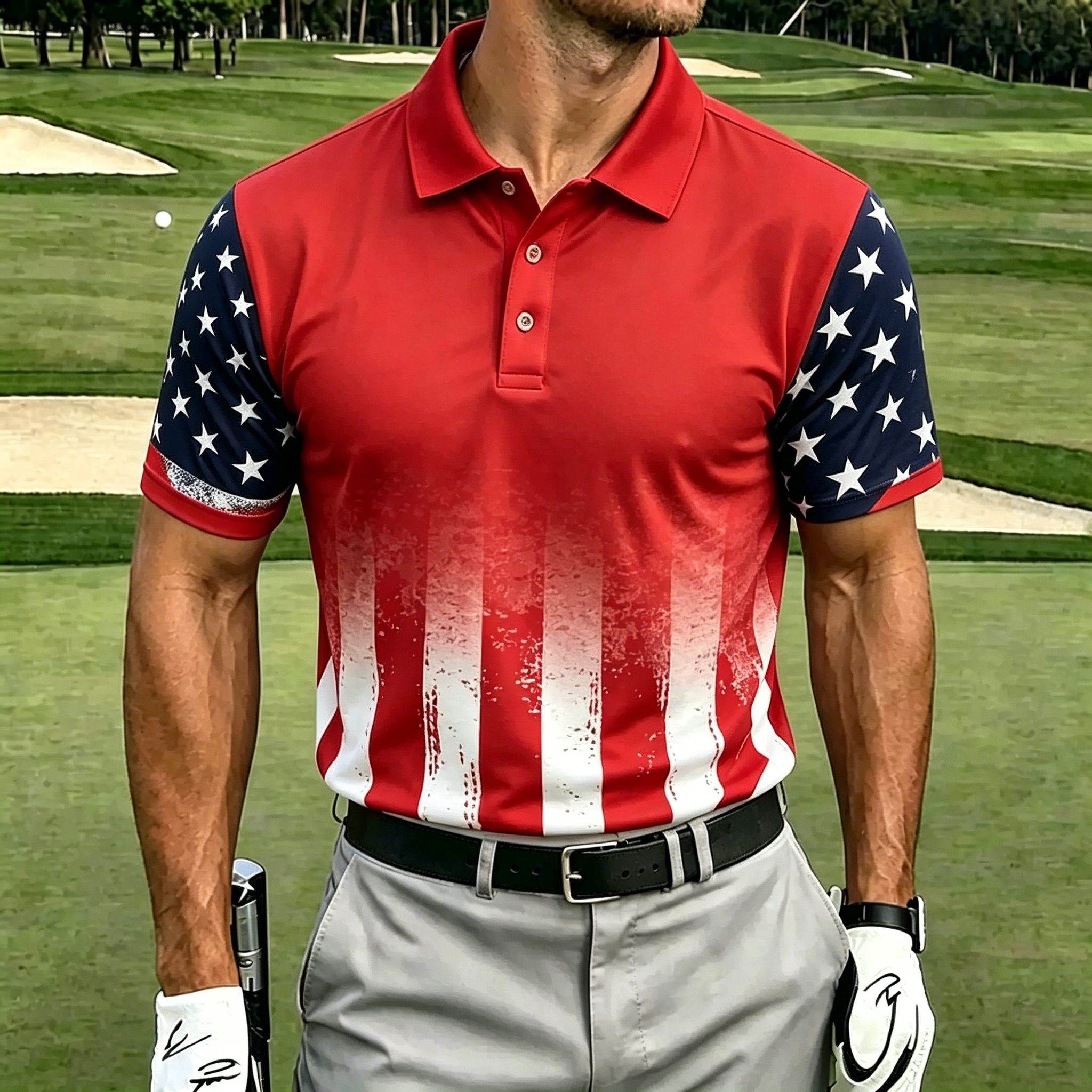 USA Patriotic Distressed American Flag Golf Polo Shirt | Tactical Eagle Patriotic Polo