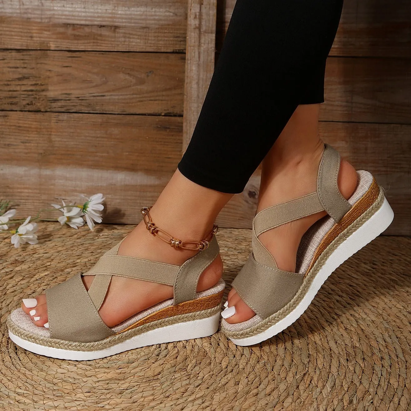 Libiyi Summer Flat Wedge Heel Fish Mouth Casual Women-s Sandals