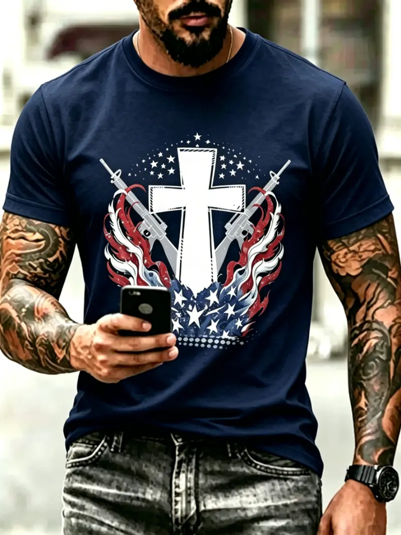 Men's Patriotic Cross & Rifle Short Sleeve T-Shirt