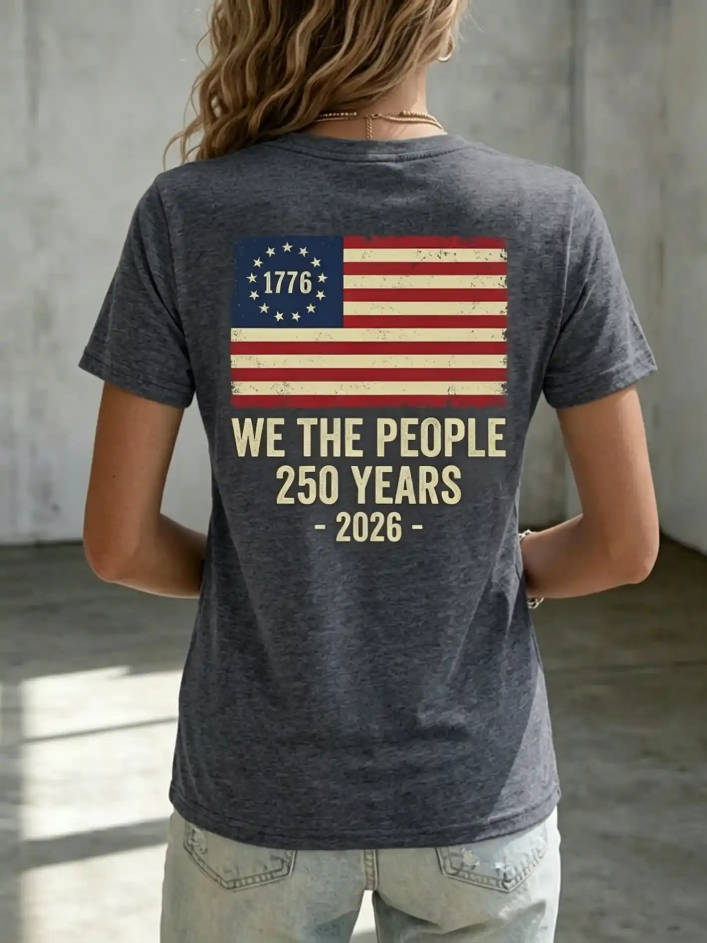 Women's 1776 Circle Stars Patriotic Vintage Short Sleeve T-Shirt