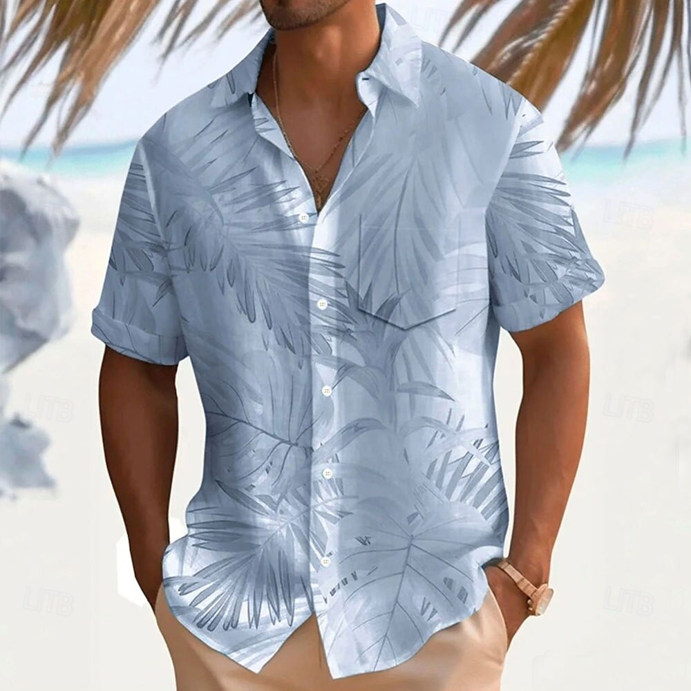 Men's Tropical Leaf Print Short Sleeve Resort Shirt