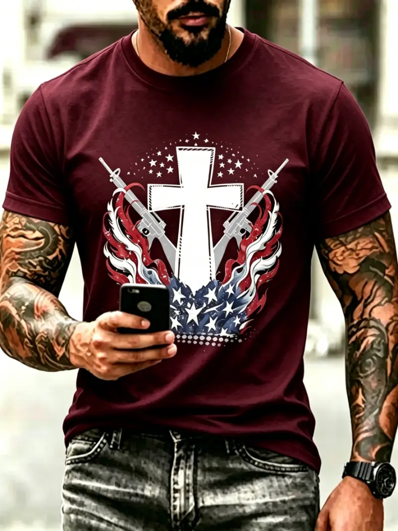 Men's Patriotic Cross & Rifle Short Sleeve T-Shirt