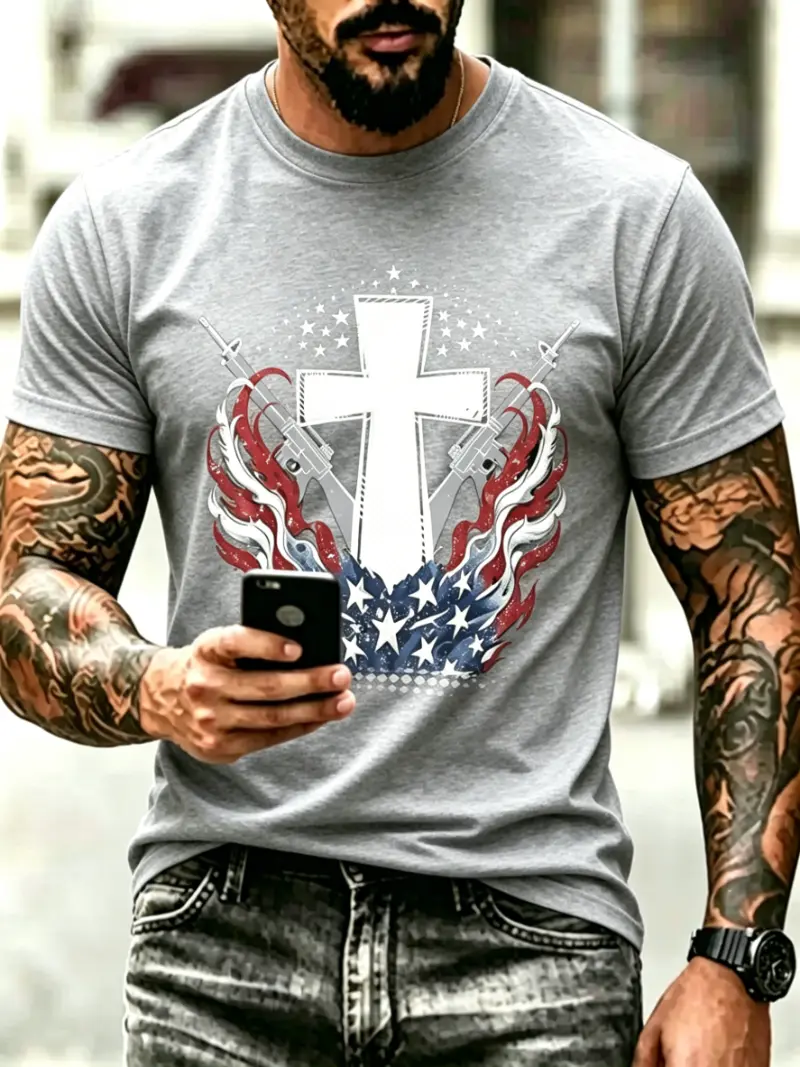 Men's Patriotic Cross & Rifle Short Sleeve T-Shirt