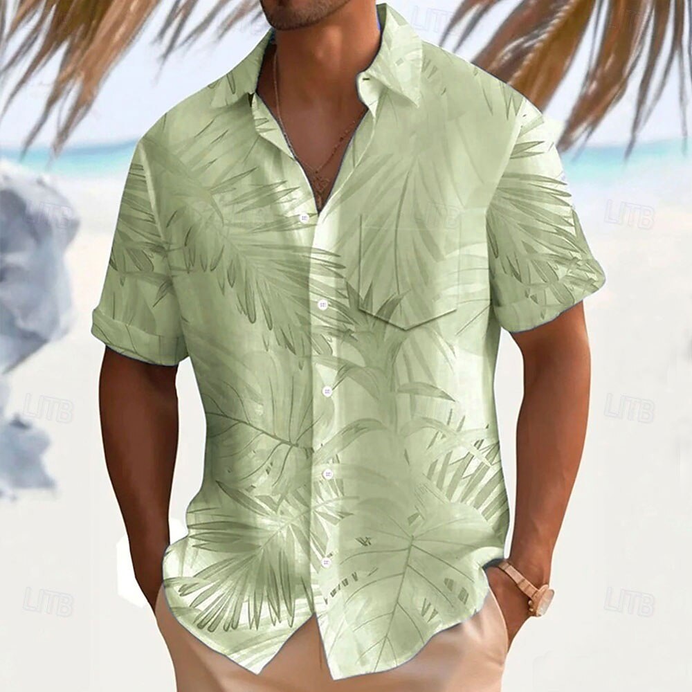 Men's Tropical Leaf Print Short Sleeve Resort Shirt