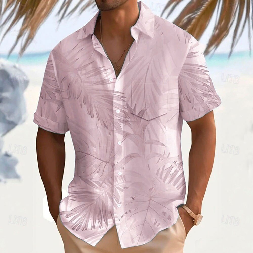 Men's Tropical Leaf Print Short Sleeve Resort Shirt