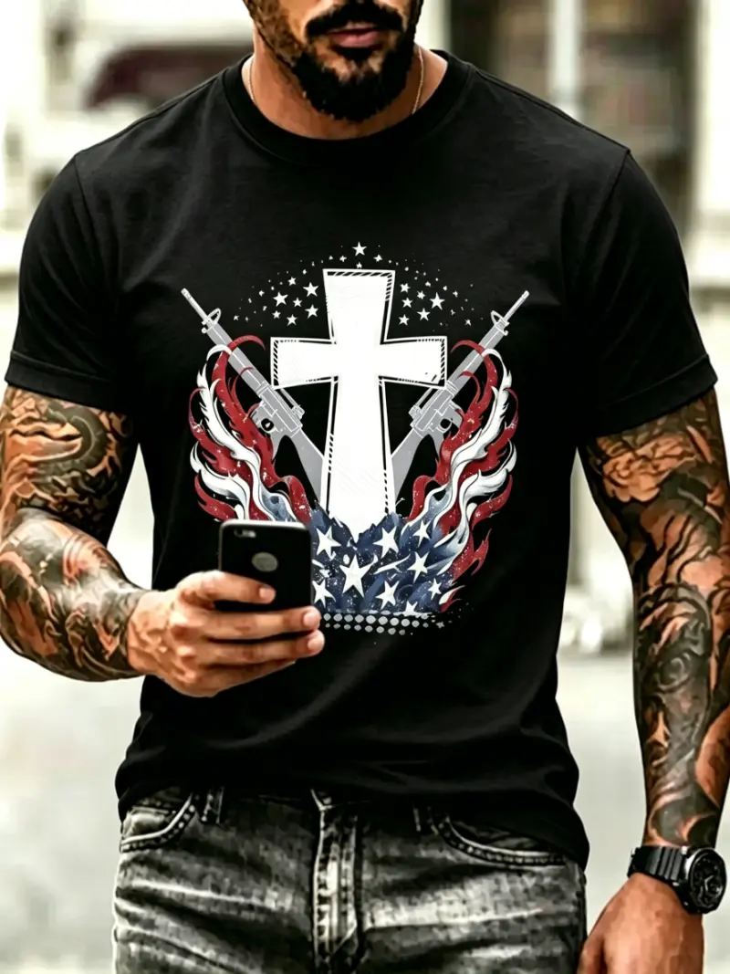 Men's Patriotic Cross & Rifle Short Sleeve T-Shirt