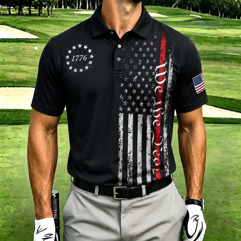 Men's Patriotic Flag Print Short Sleeve Golf Polo Shirt