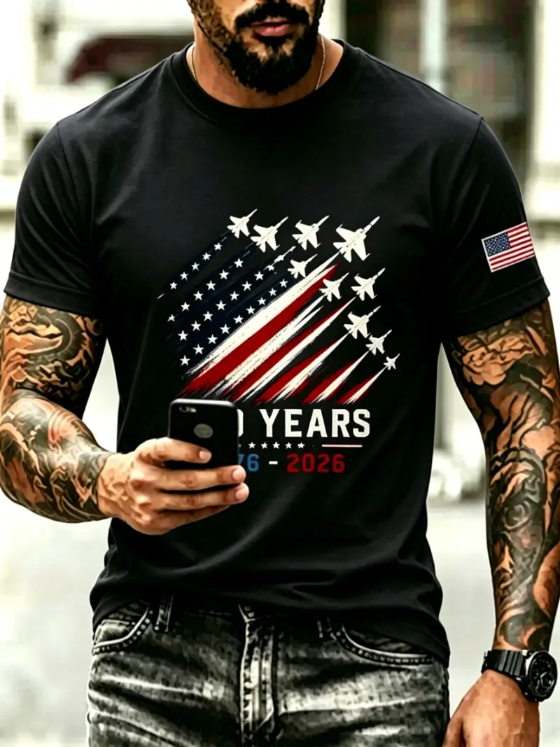 Men's Patriotic Airplane Flag 250th Anniversary Short Sleeve T-Shirt