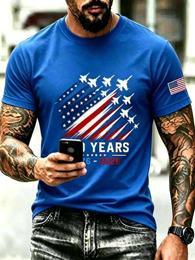 Men's Patriotic Airplane Flag 250th Anniversary Short Sleeve T-Shirt