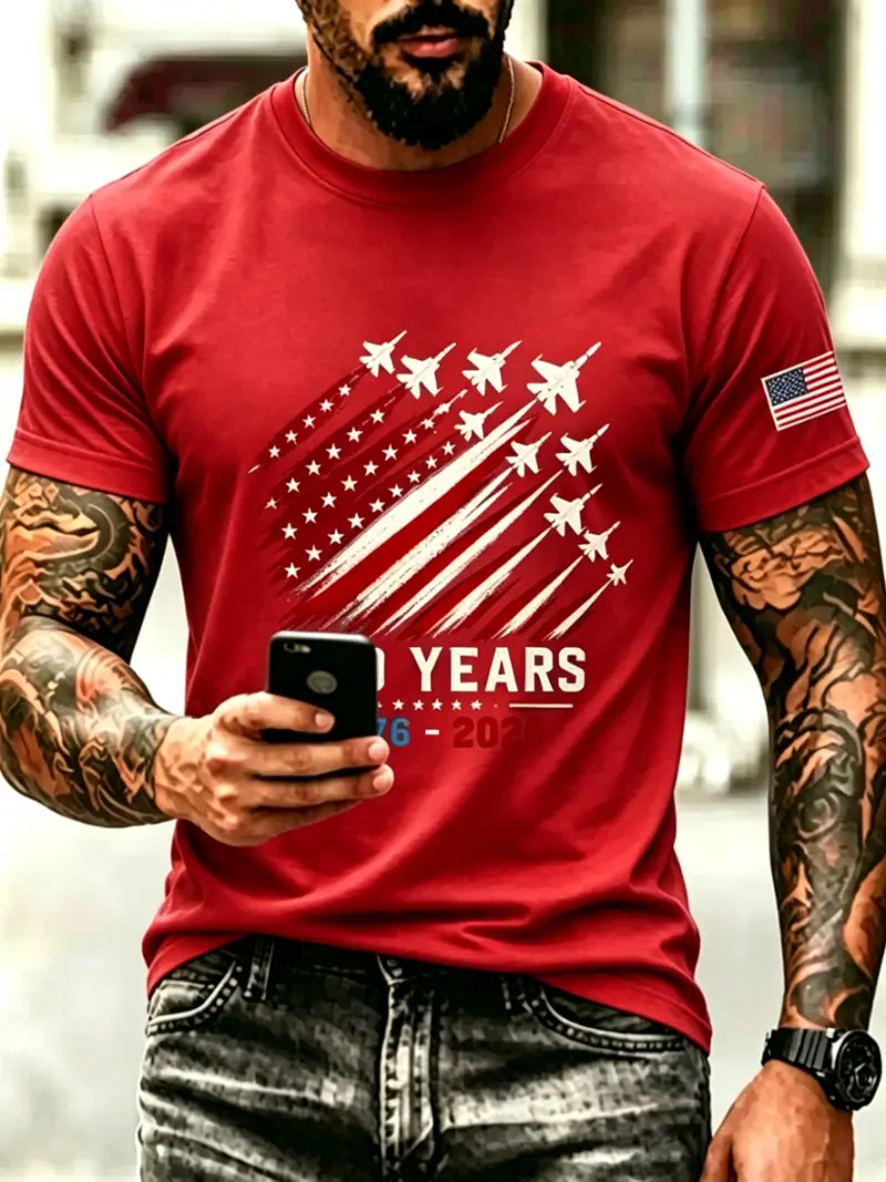 Men's Patriotic Airplane Flag 250th Anniversary Short Sleeve T-Shirt