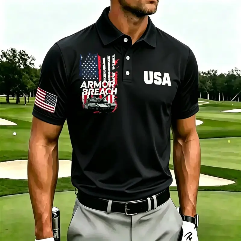 Men's Patriotic Military Golf Polo Shirt | "Armor Breach" Design