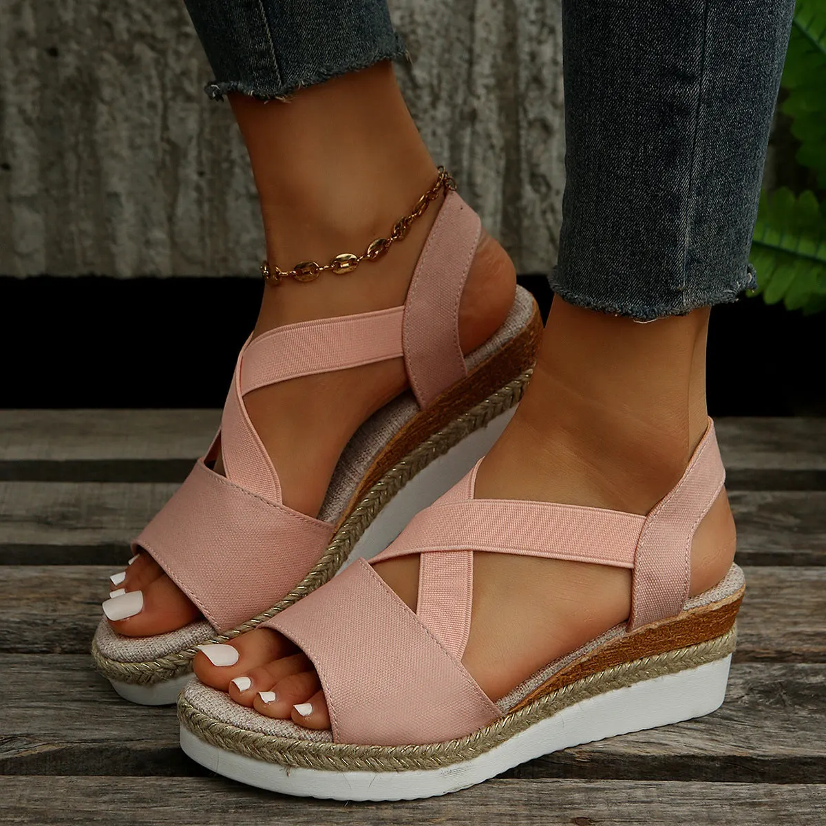 Libiyi Summer Flat Wedge Heel Fish Mouth Casual Women-s Sandals